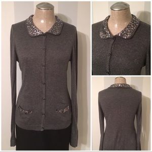 Gray Cardigan with Sequin Detail